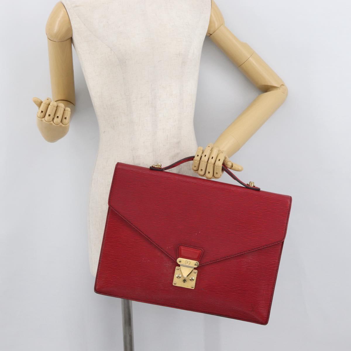 LOUIS VUITTON Epi Porte Documents Bandouliere Briefcase Red LV Auth BAZ082