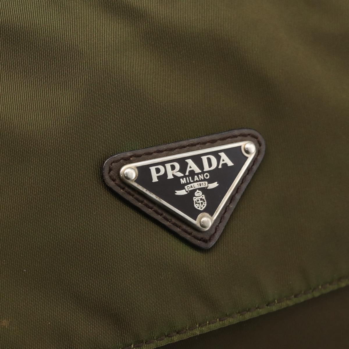 PRADA Shoulder Bag Nylon Khaki Silver Auth BAZ105A