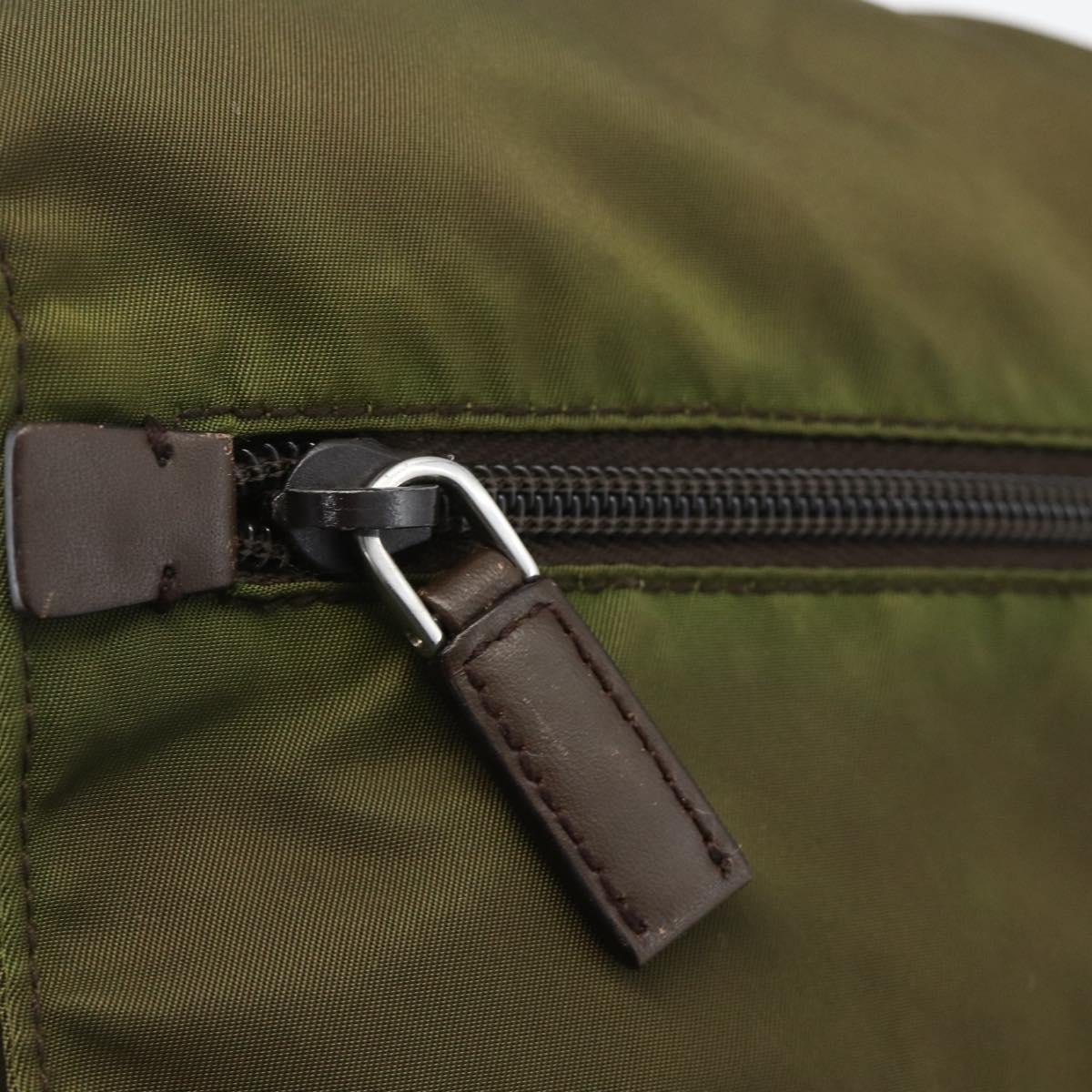 PRADA Shoulder Bag Nylon Khaki Silver Auth BAZ105A