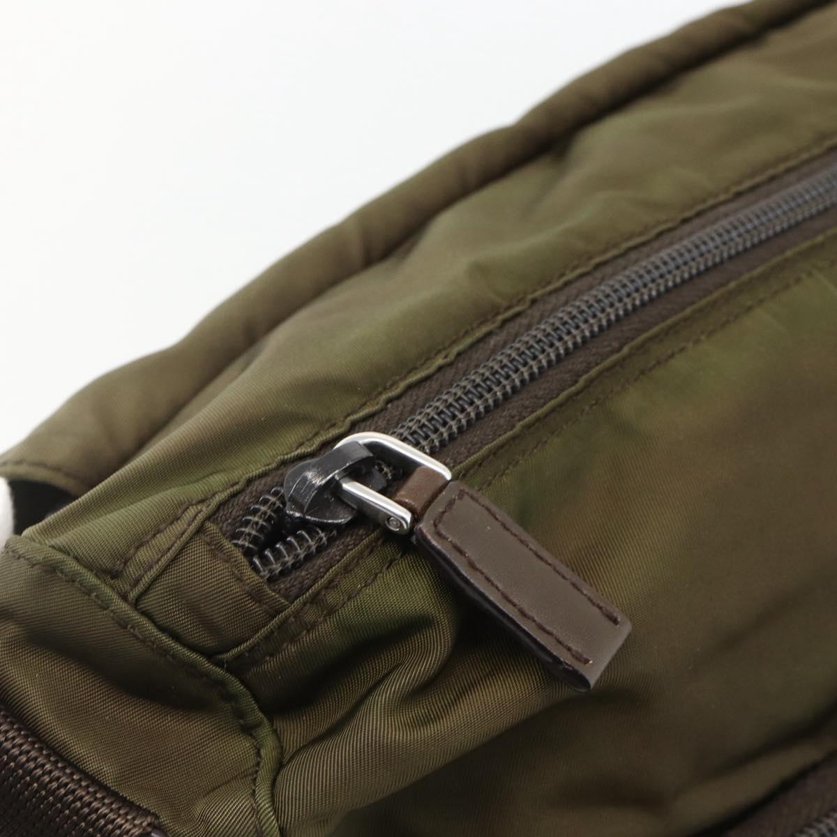 PRADA Shoulder Bag Nylon Khaki Silver Auth BAZ105A