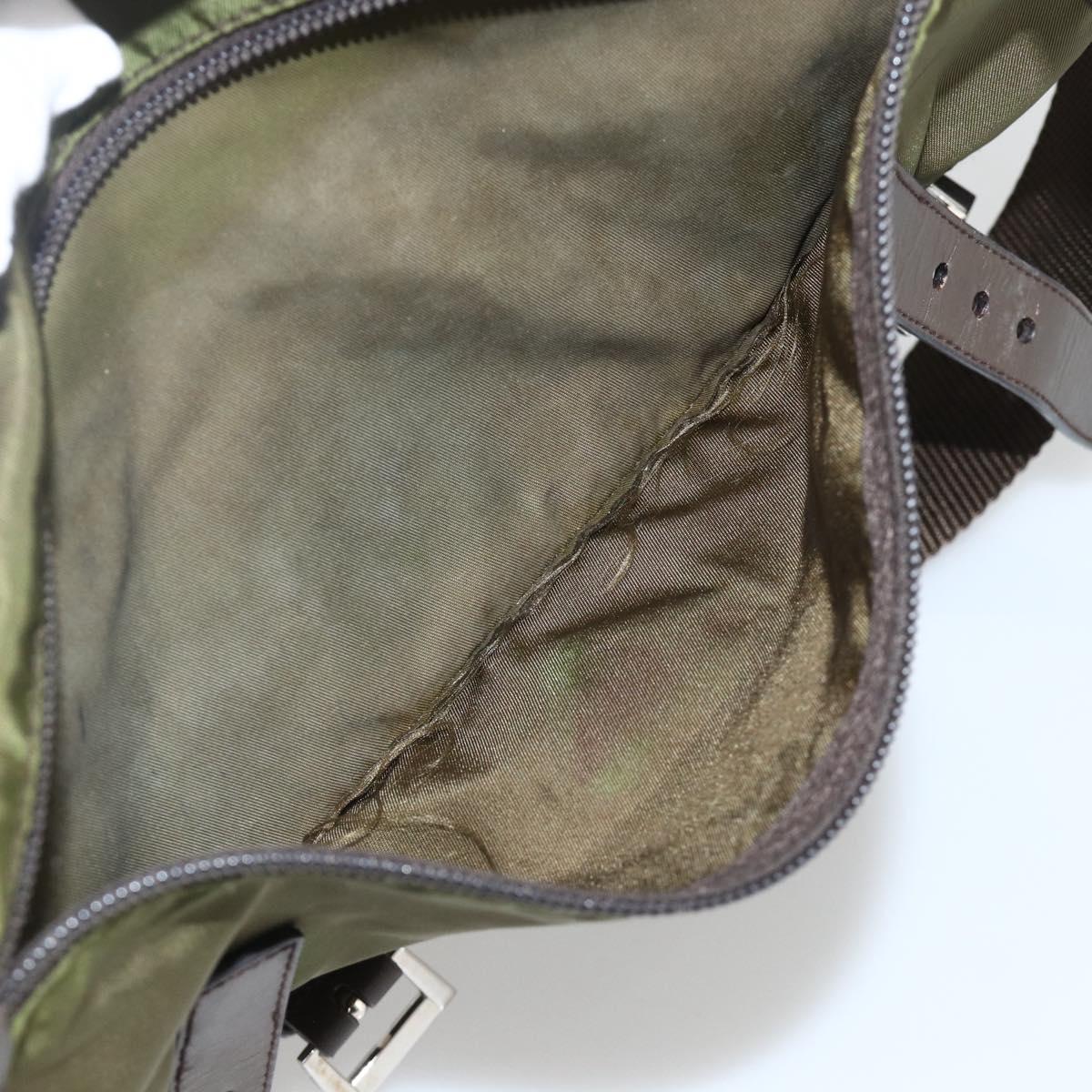 PRADA Shoulder Bag Nylon Khaki Silver Auth BAZ105A