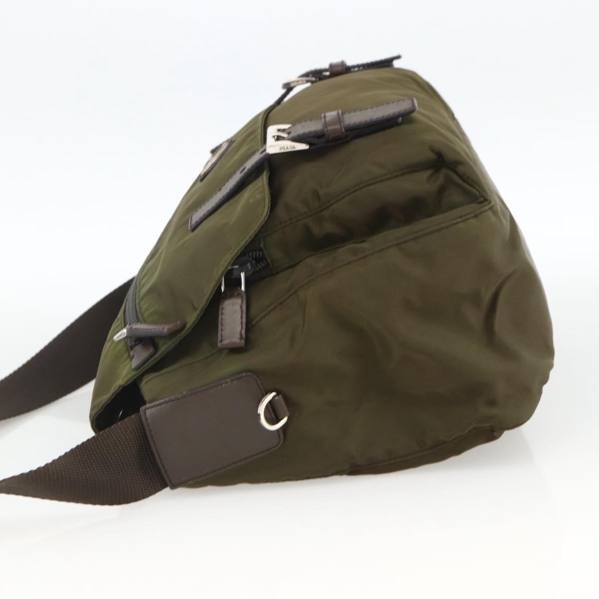 PRADA Shoulder Bag Nylon Khaki Silver Auth BAZ105A