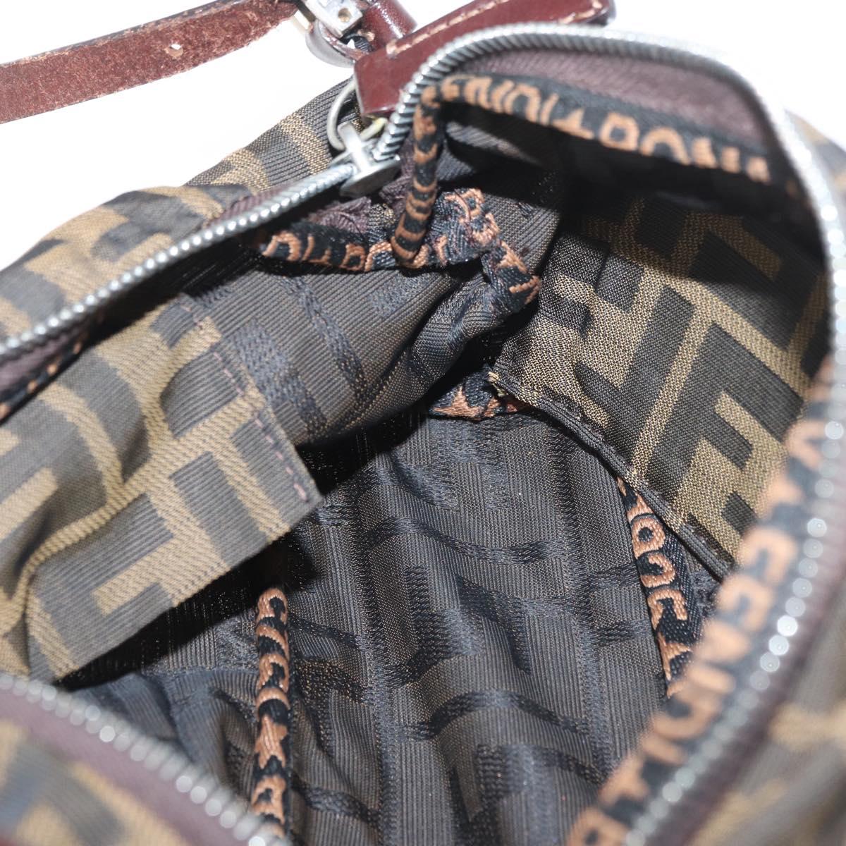 FENDI Zucca Canvas Hand Bag Brown Black Auth BAZ109
