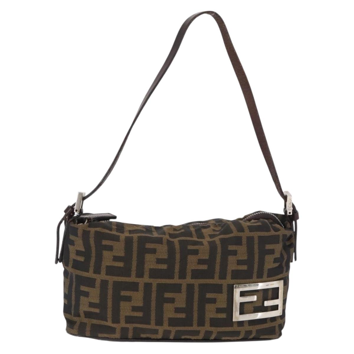 FENDI Zucca Canvas Hand Bag Brown Black Auth BAZ109