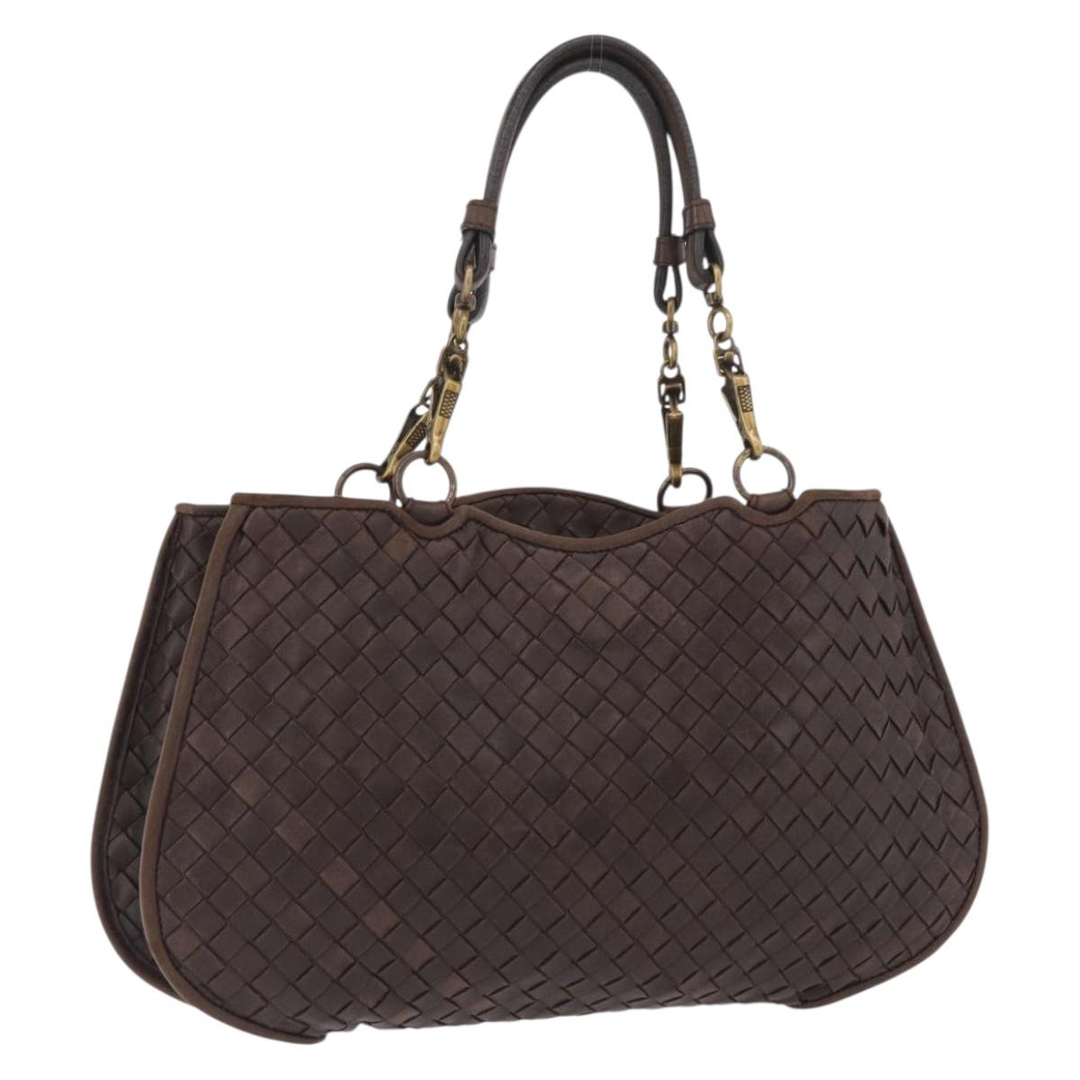 BOTTEGA VENETA INTRECCIATO Hand Bag Leather Brown Gold Auth BAZ111A