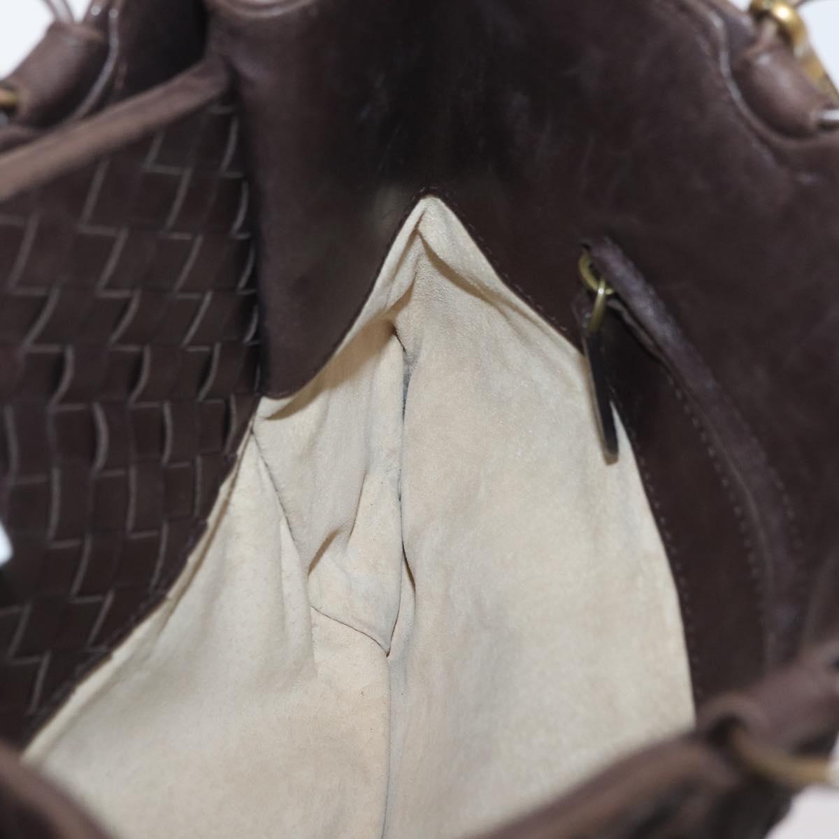 BOTTEGA VENETA INTRECCIATO Hand Bag Leather Brown Gold Auth BAZ111A