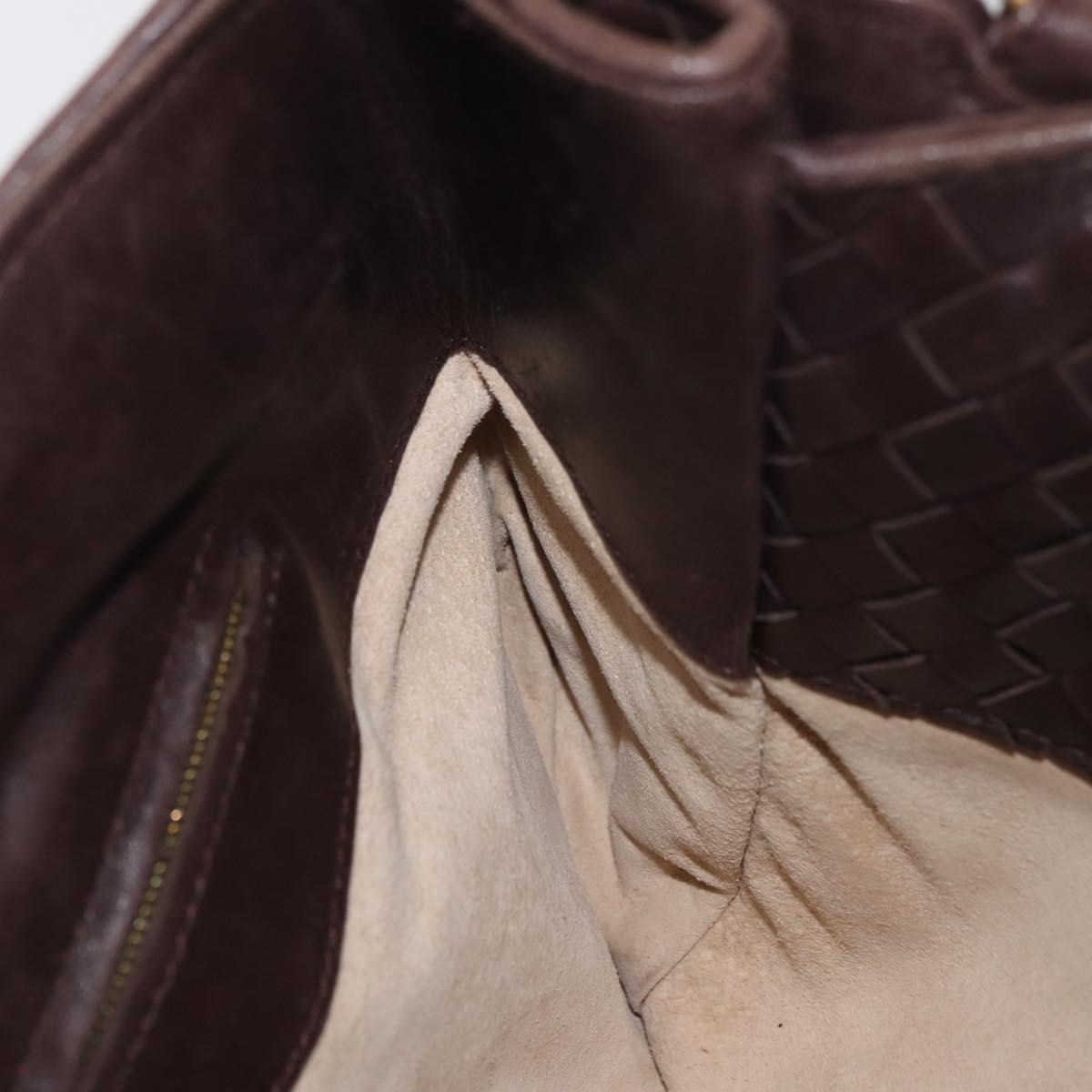 BOTTEGA VENETA INTRECCIATO Hand Bag Leather Brown Gold Auth BAZ111A