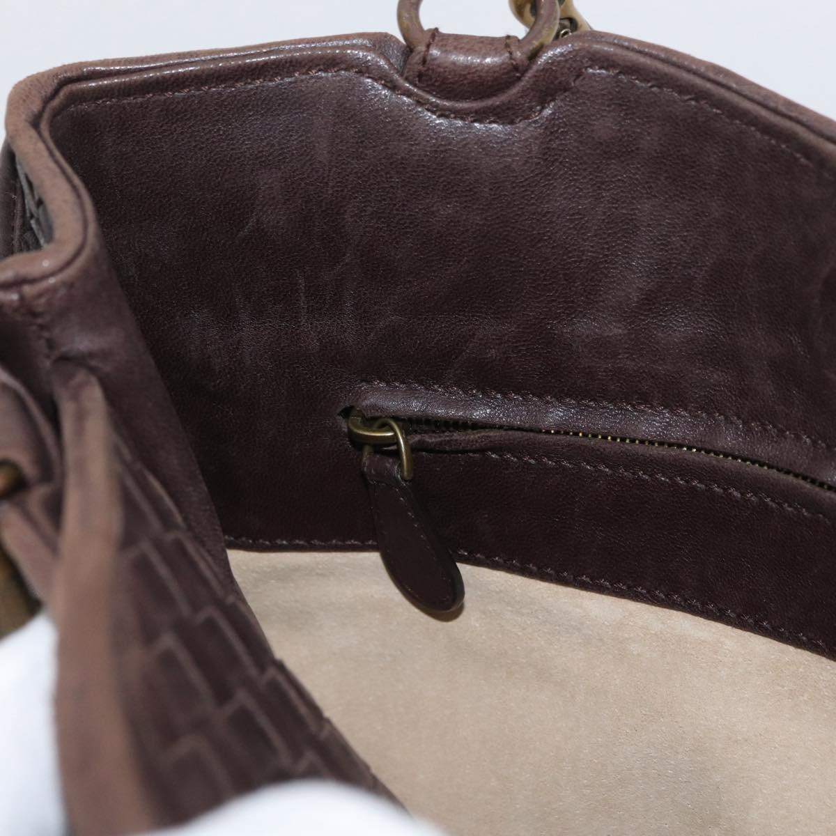 BOTTEGA VENETA INTRECCIATO Hand Bag Leather Brown Gold Auth BAZ111A