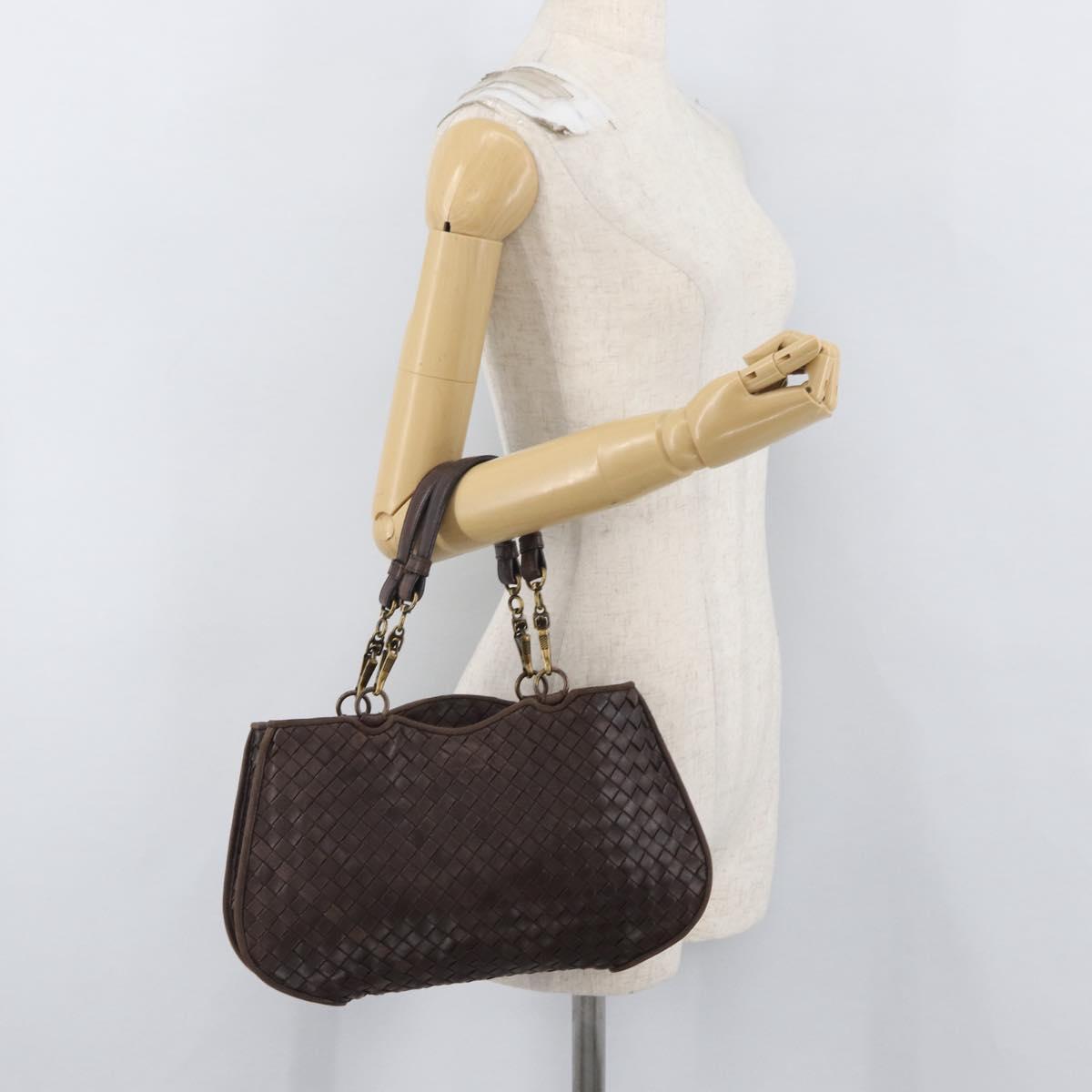 BOTTEGA VENETA INTRECCIATO Hand Bag Leather Brown Gold Auth BAZ111A