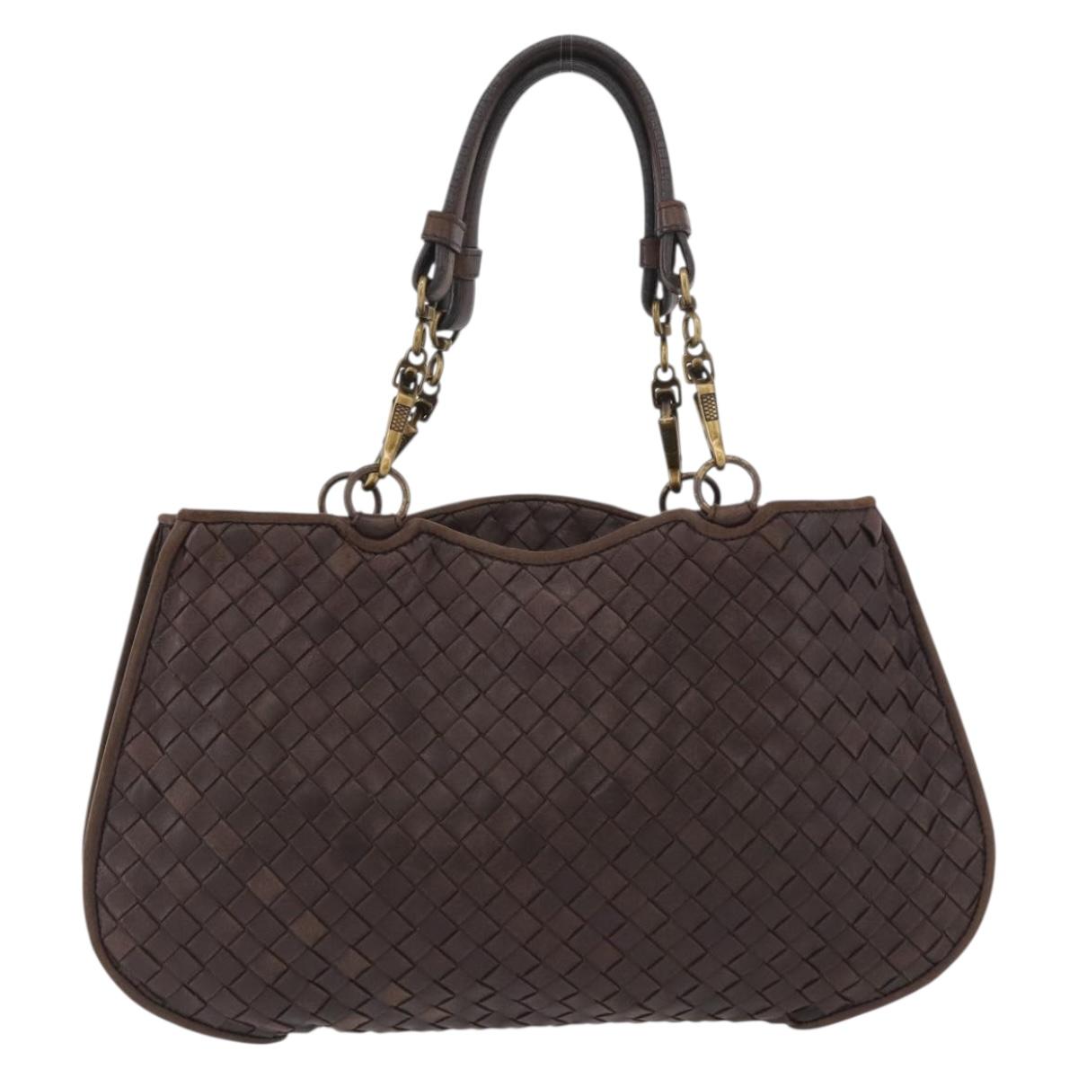 BOTTEGA VENETA INTRECCIATO Hand Bag Leather Brown Gold Auth BAZ111A