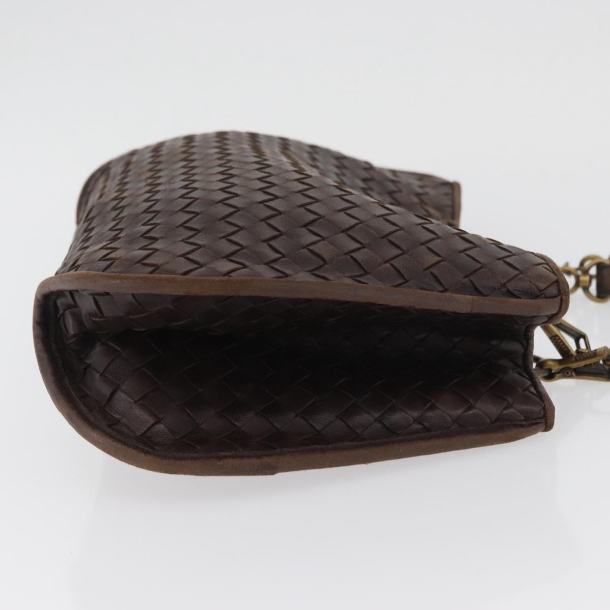 BOTTEGA VENETA INTRECCIATO Hand Bag Leather Brown Gold Auth BAZ111A