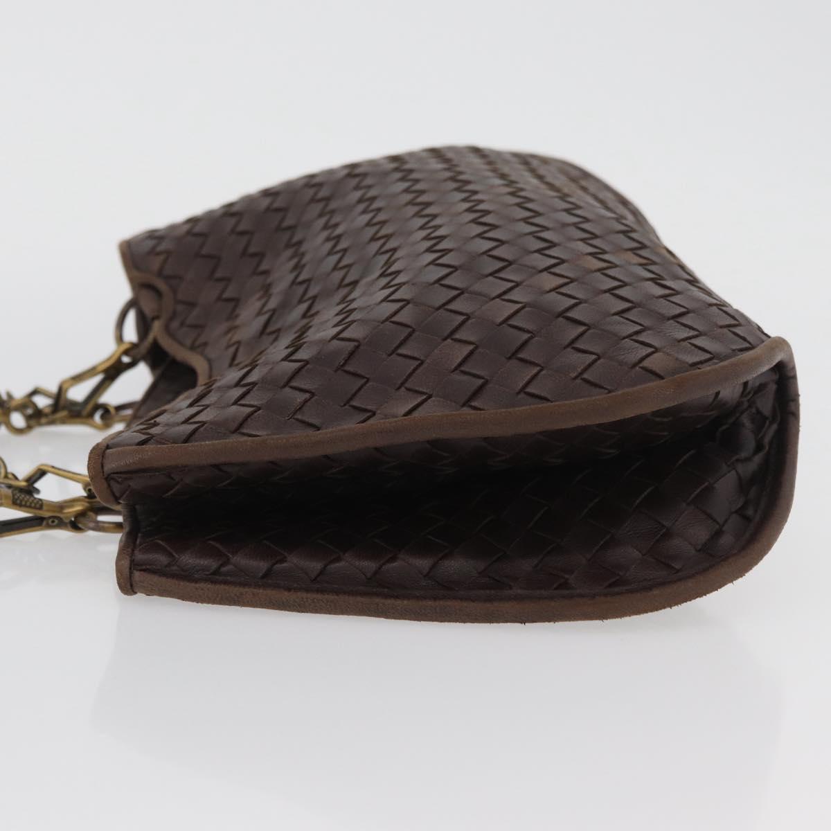 BOTTEGA VENETA INTRECCIATO Hand Bag Leather Brown Gold Auth BAZ111A