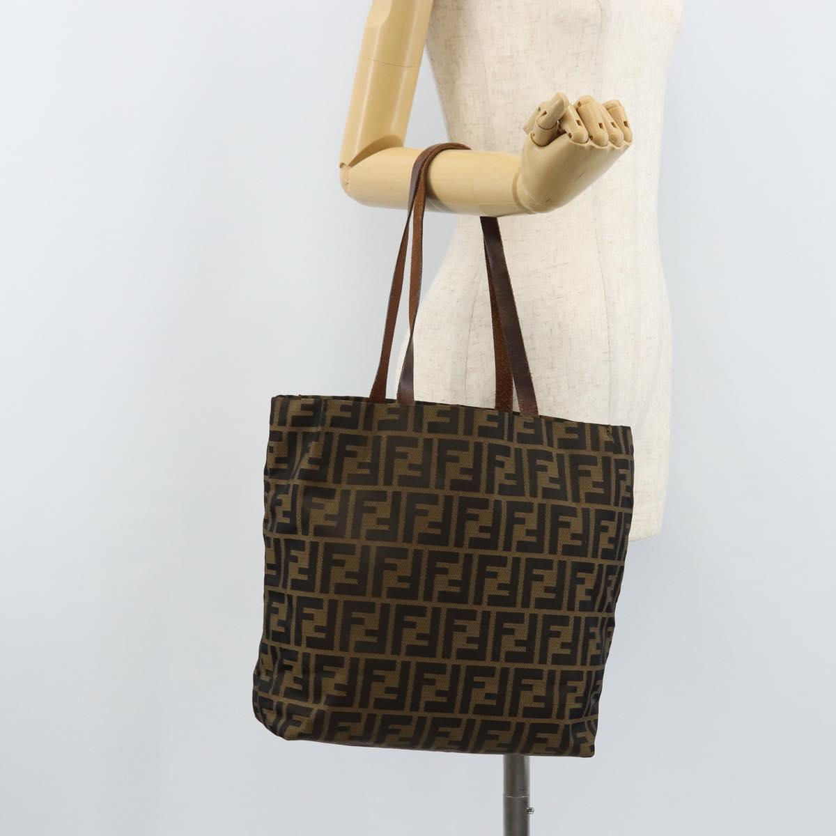 FENDI Zucca Canvas Tote Bag Black Brown Auth BAZ112