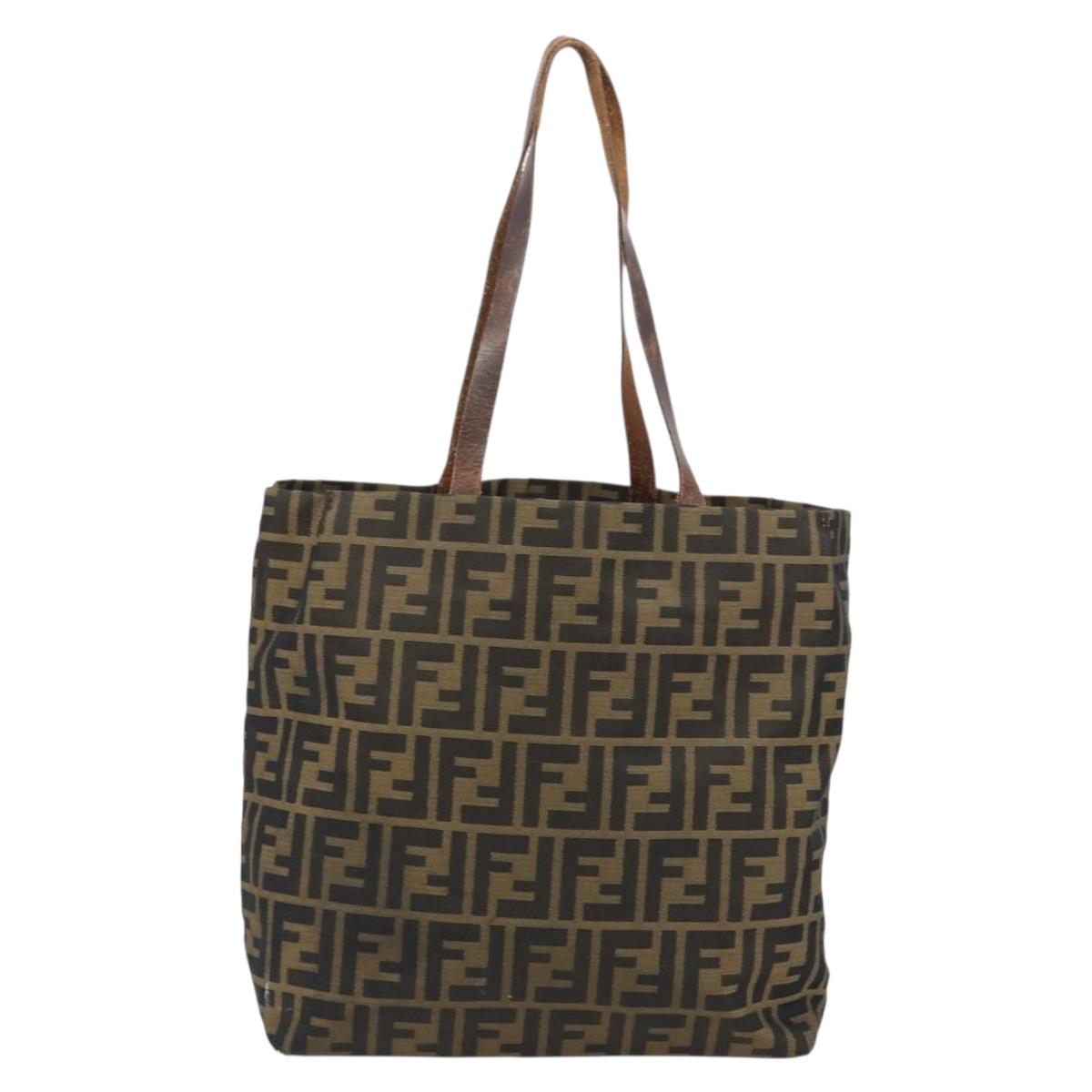 FENDI Zucca Canvas Tote Bag Black Brown Auth BAZ112