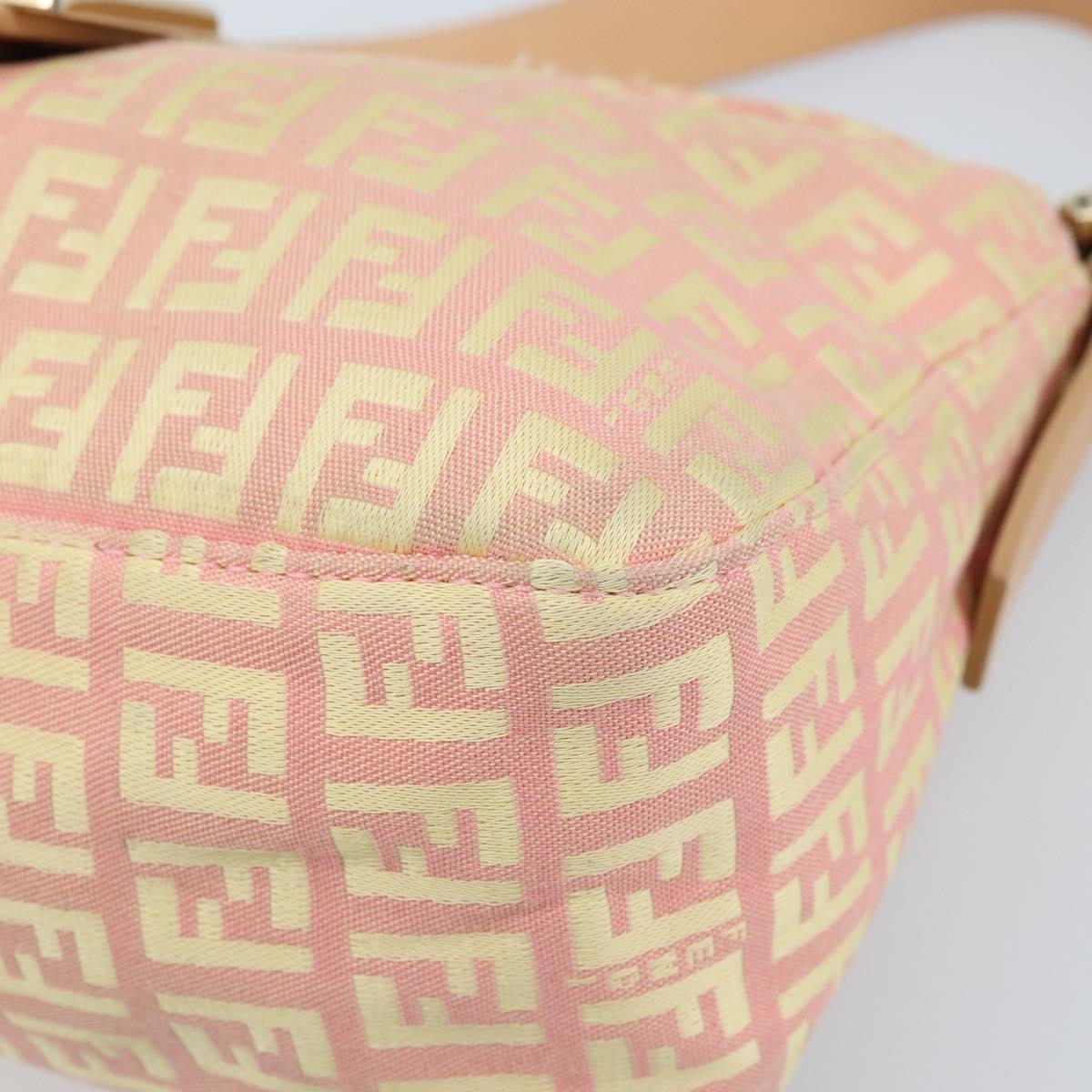 FENDI Zucchino Canvas Mamma Baguette Hand Bag Pink Gold Auth BAZ114SAV