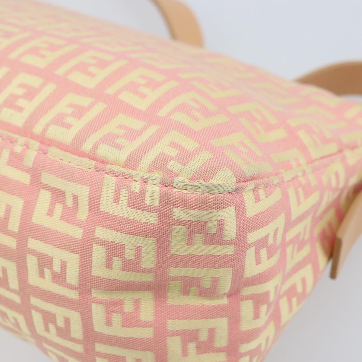 FENDI Zucchino Canvas Mamma Baguette Hand Bag Pink Gold Auth BAZ114SAV