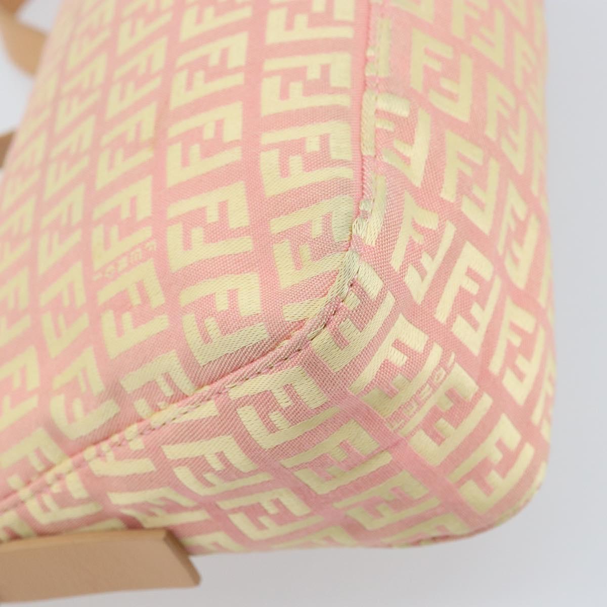 FENDI Zucchino Canvas Mamma Baguette Hand Bag Pink Gold Auth BAZ114SAV