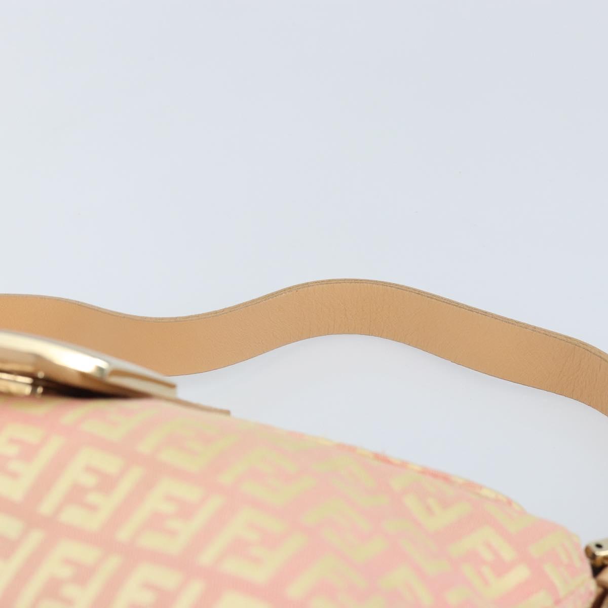 FENDI Zucchino Canvas Mamma Baguette Hand Bag Pink Gold Auth BAZ114SAV