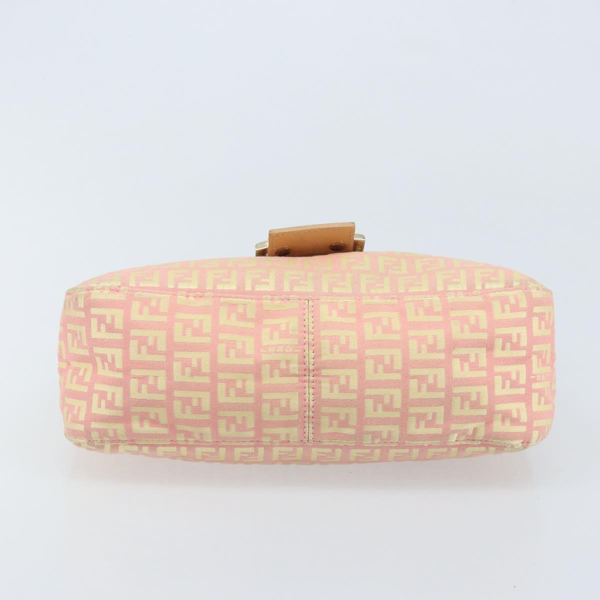 FENDI Zucchino Canvas Mamma Baguette Hand Bag Pink Gold Auth BAZ114SAV