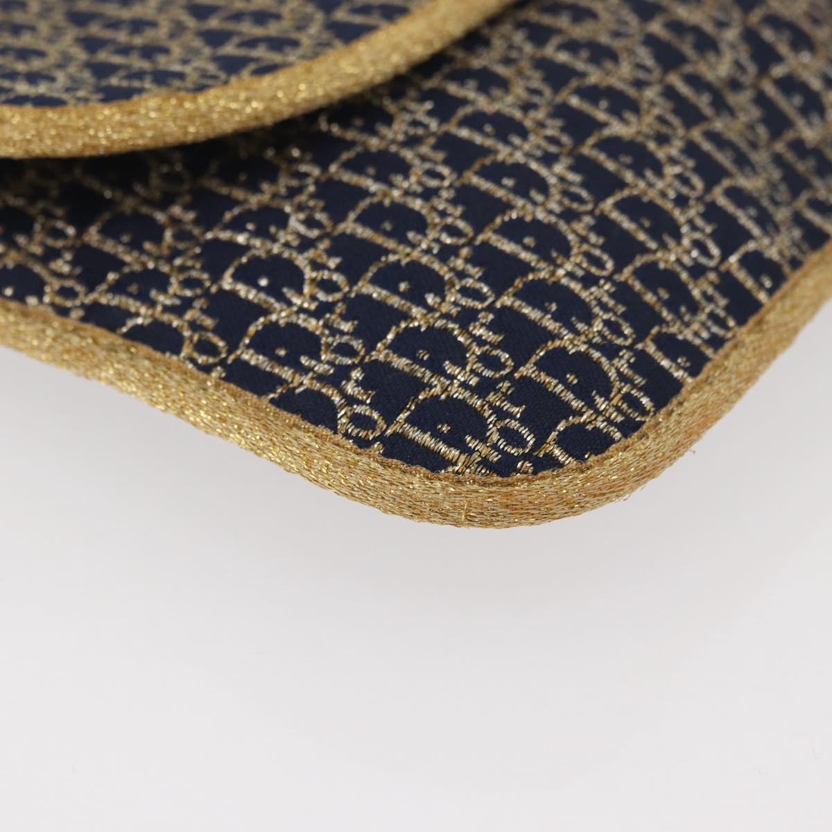 Christian Dior Trotter Canvas Chain Shoulder Bag Navy Gold Auth BAZ118A