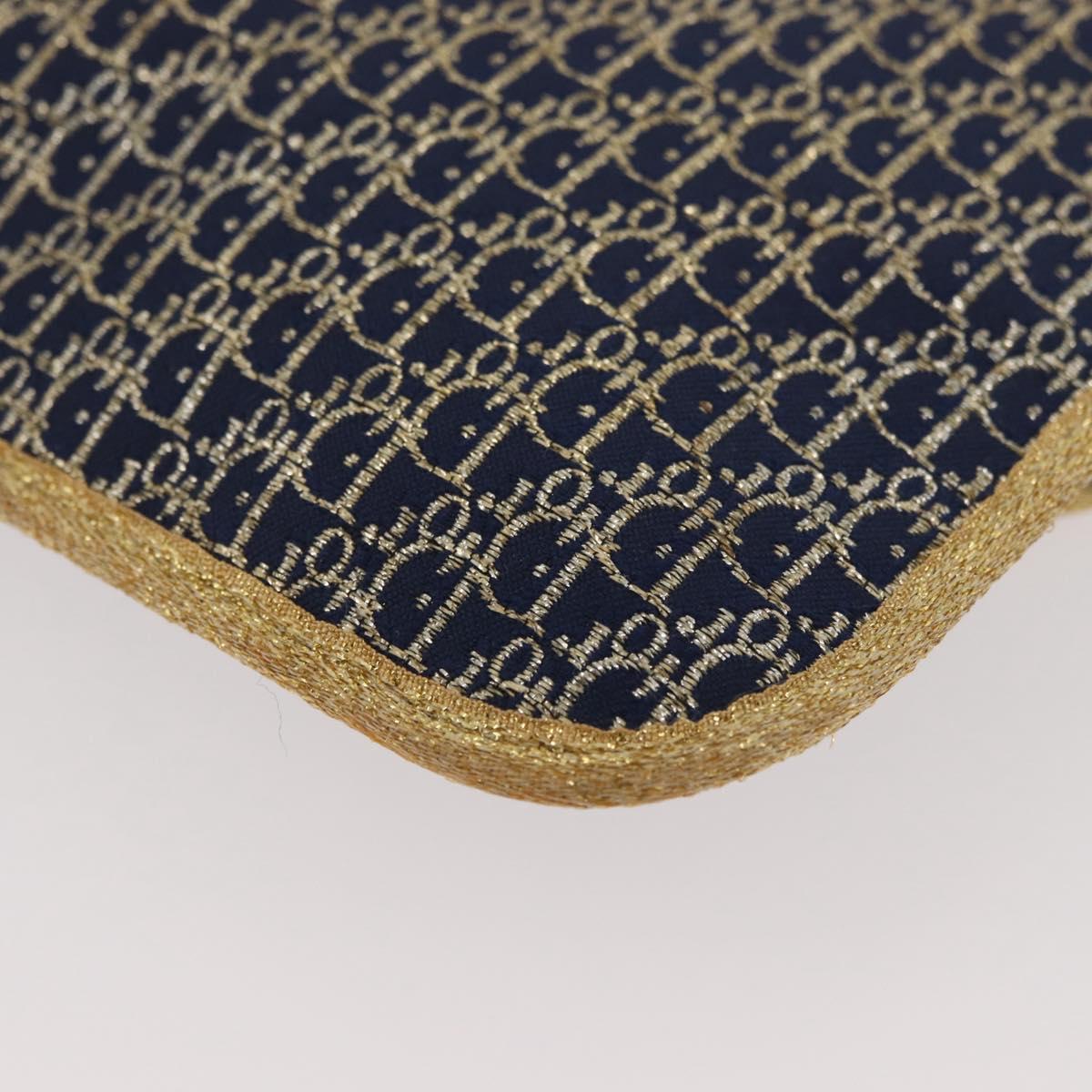 Christian Dior Trotter Canvas Chain Shoulder Bag Navy Gold Auth BAZ118A