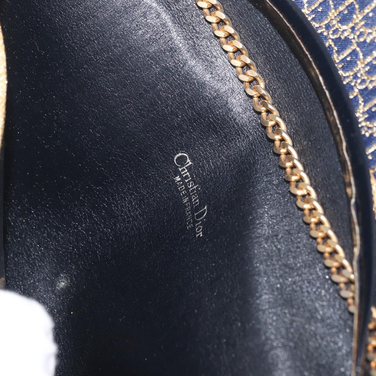 Christian Dior Trotter Canvas Chain Shoulder Bag Navy Gold Auth BAZ118A