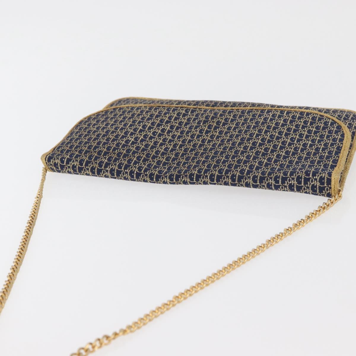 Christian Dior Trotter Canvas Chain Shoulder Bag Navy Gold Auth BAZ118A