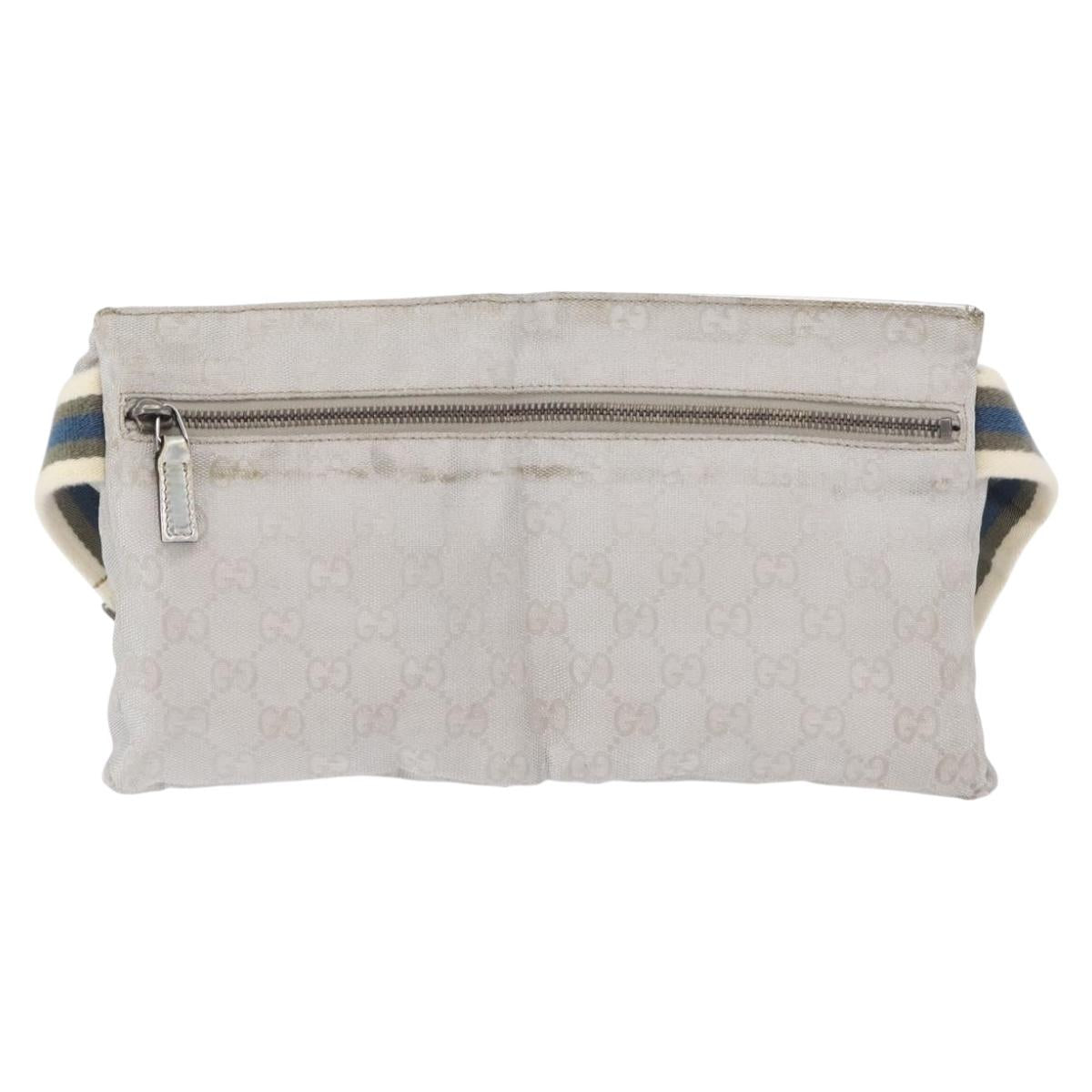 GUCCI GG Canvas Sherry Line Waist Bag Silver 28566 Auth BAZ127