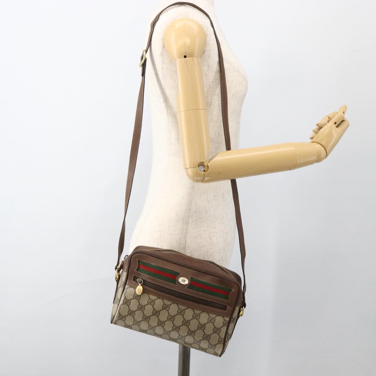 GUCCI GG Supreme Web Sherry Line Bag PVC Beige Gold 001 115 6655 Auth BAZ128