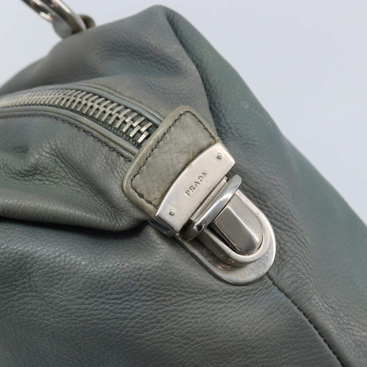 PRADA Hand Bag Leather Gray Silver Auth BAZ140A