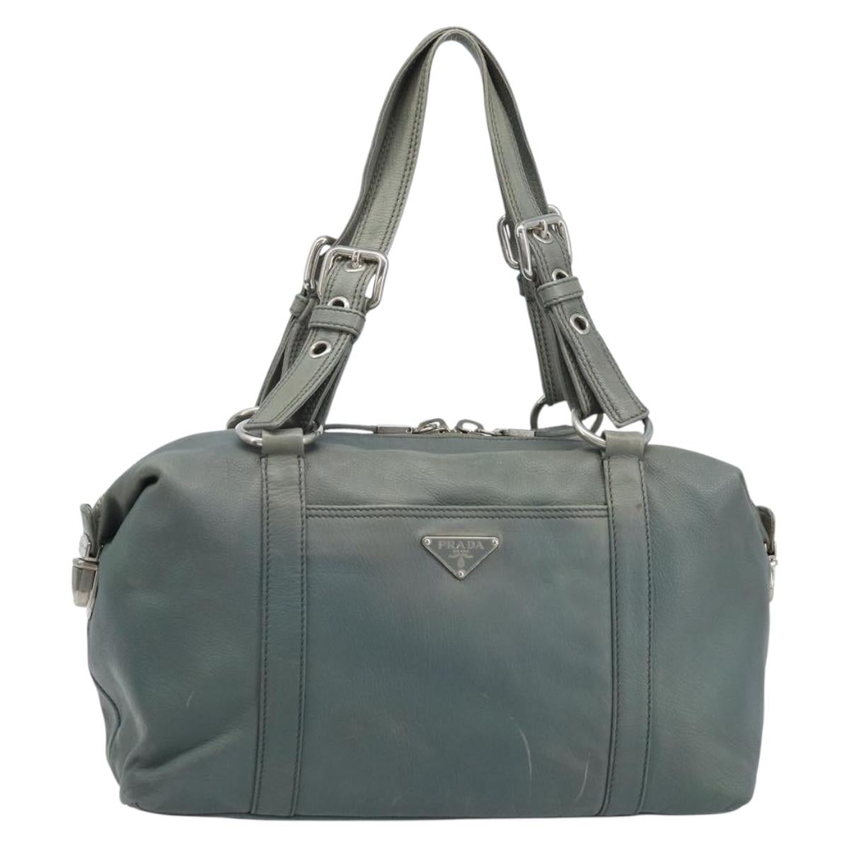 PRADA Hand Bag Leather Gray Silver Auth BAZ140A