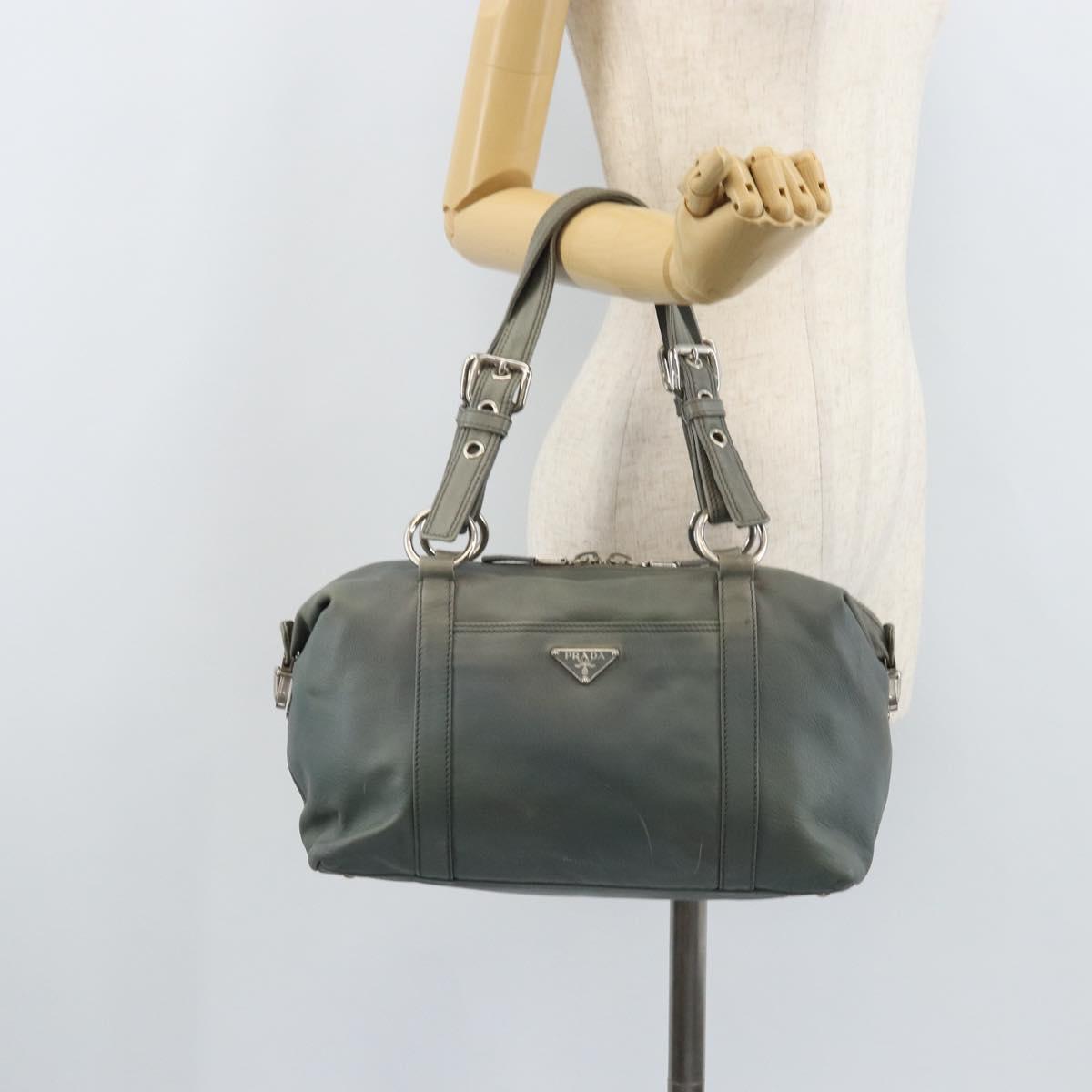 PRADA Hand Bag Leather Gray Silver Auth BAZ140A