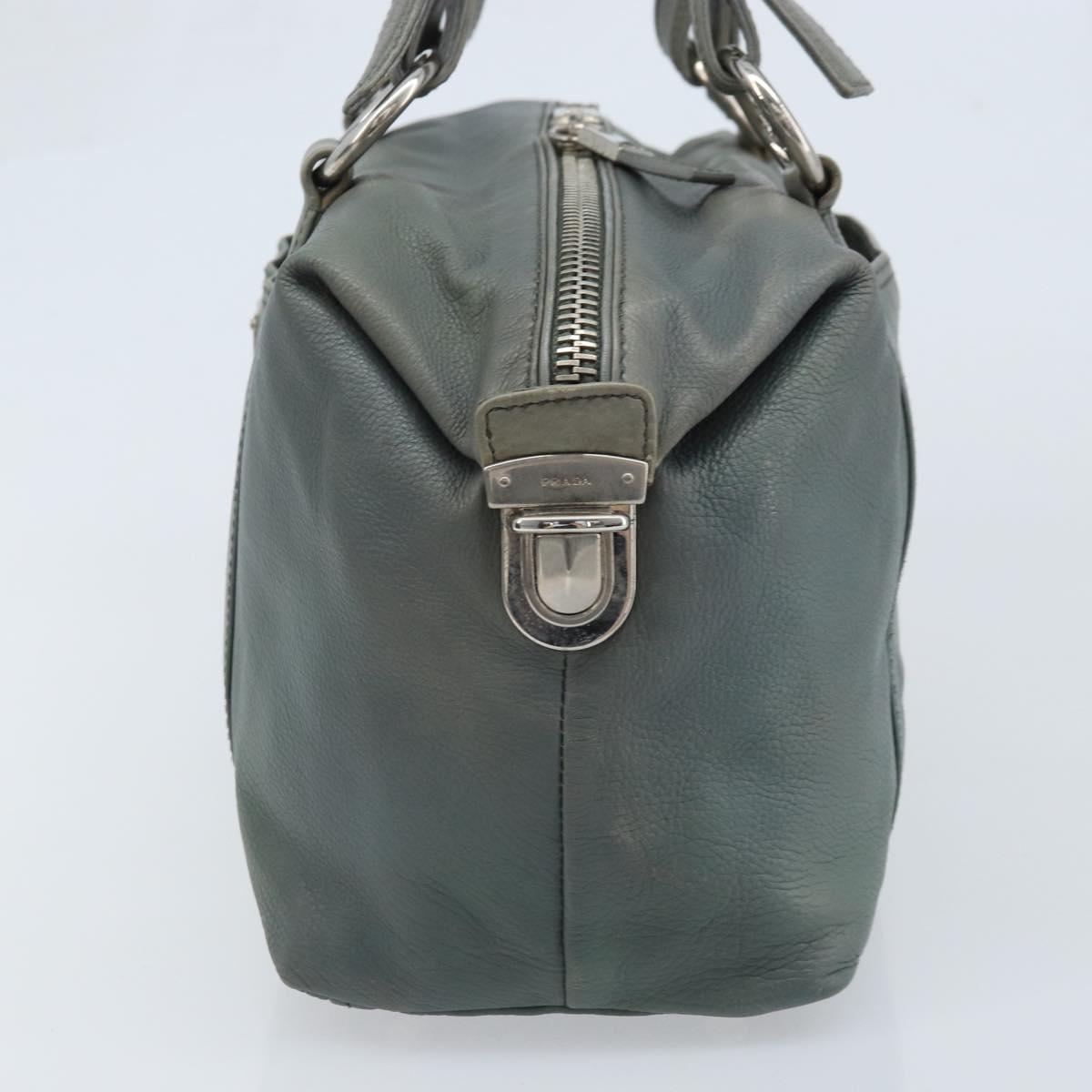 PRADA Hand Bag Leather Gray Silver Auth BAZ140A