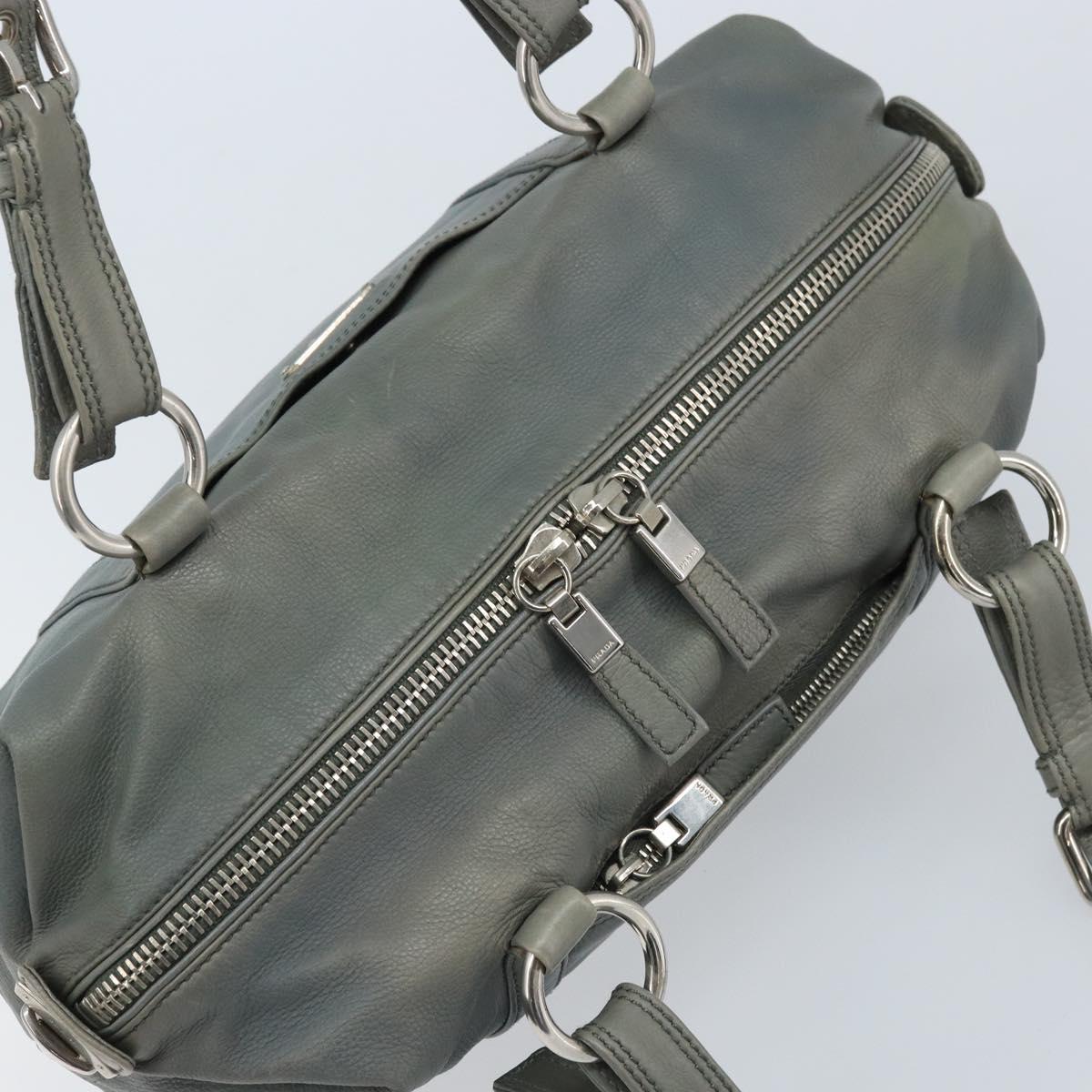 PRADA Hand Bag Leather Gray Silver Auth BAZ140A