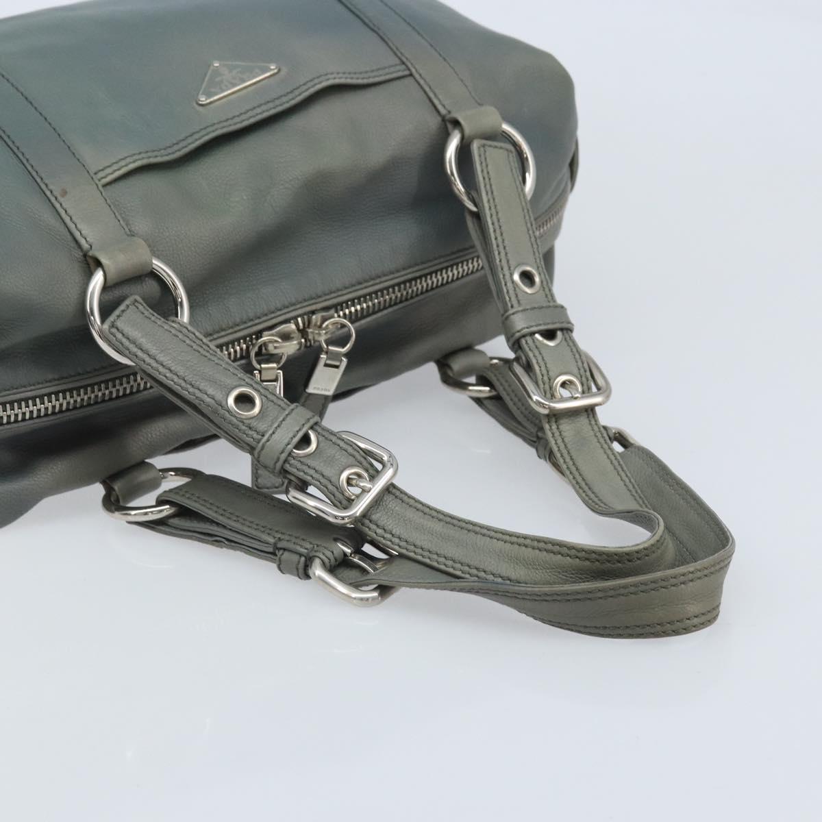 PRADA Hand Bag Leather Gray Silver Auth BAZ140A