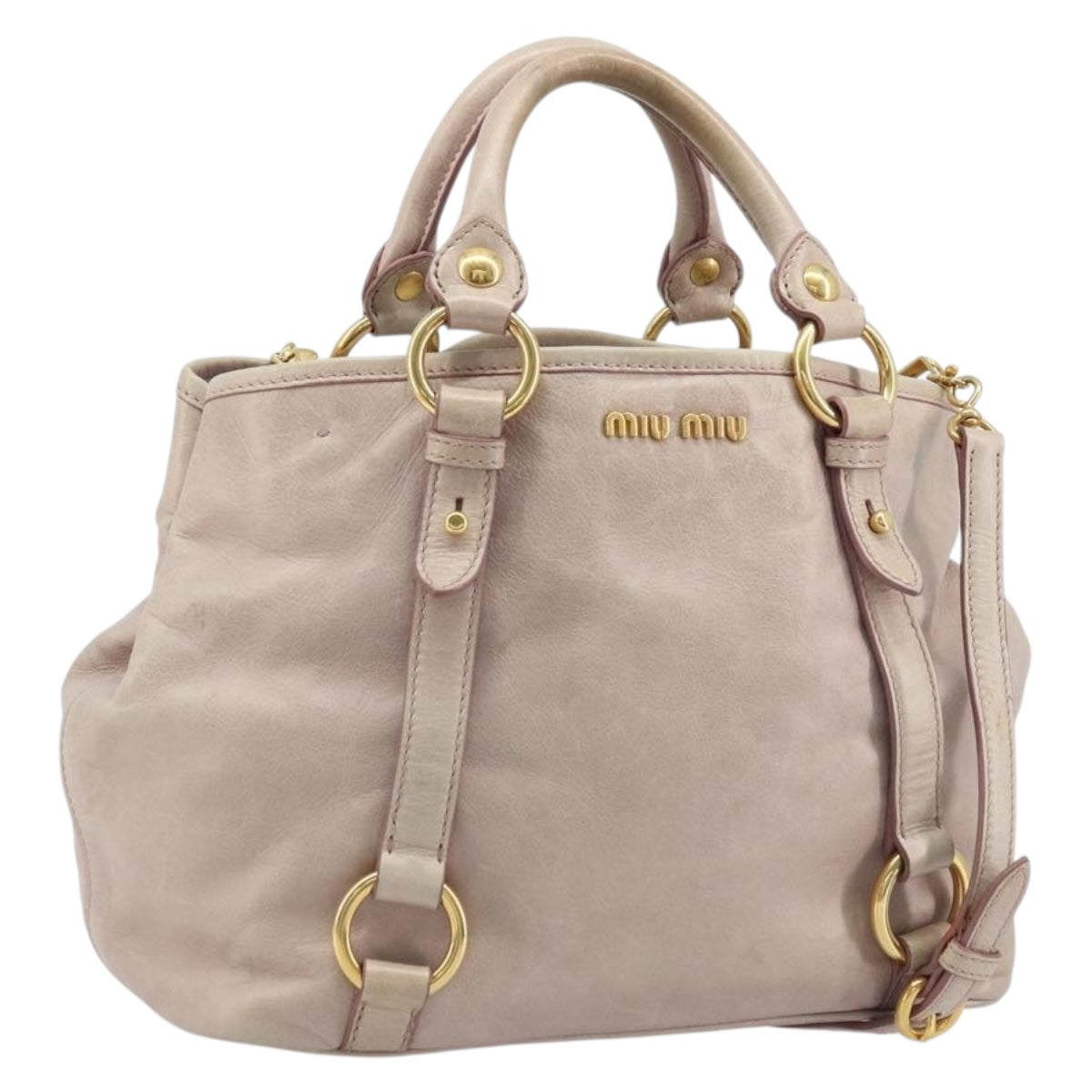 Miu Miu Hand Bag Leather 2way Pink Gold Auth BAZ142M