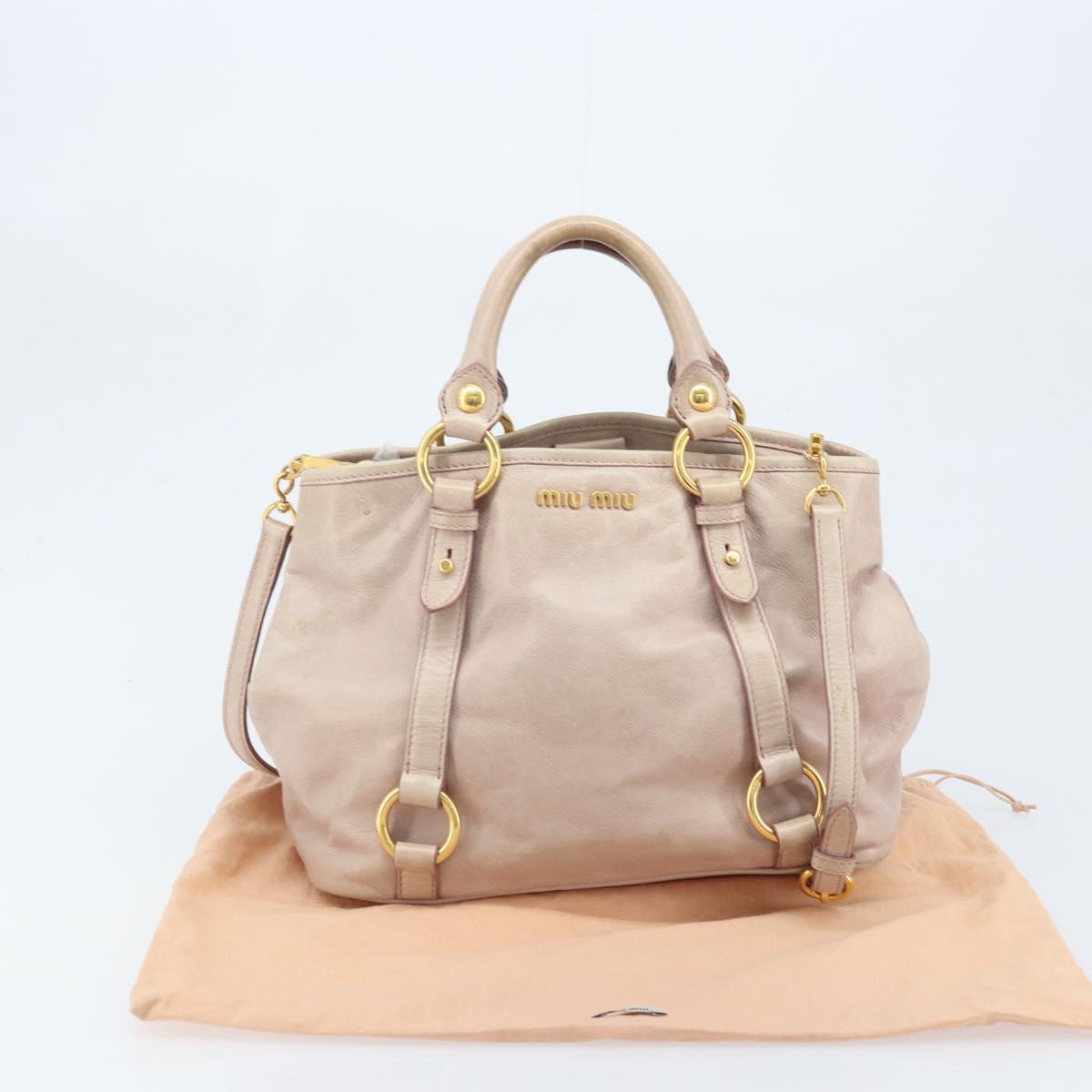 Miu Miu Hand Bag Leather 2way Pink Gold Auth BAZ142M