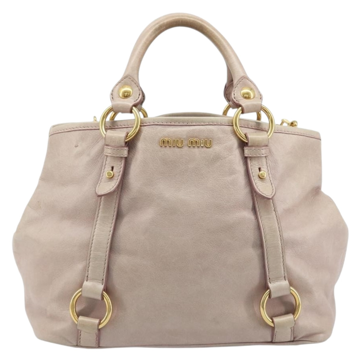 Miu Miu Hand Bag Leather 2way Pink Gold Auth BAZ142M