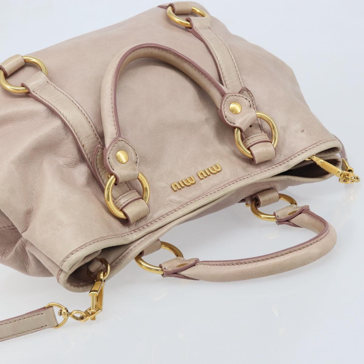Miu Miu Hand Bag Leather 2way Pink Gold Auth BAZ142M
