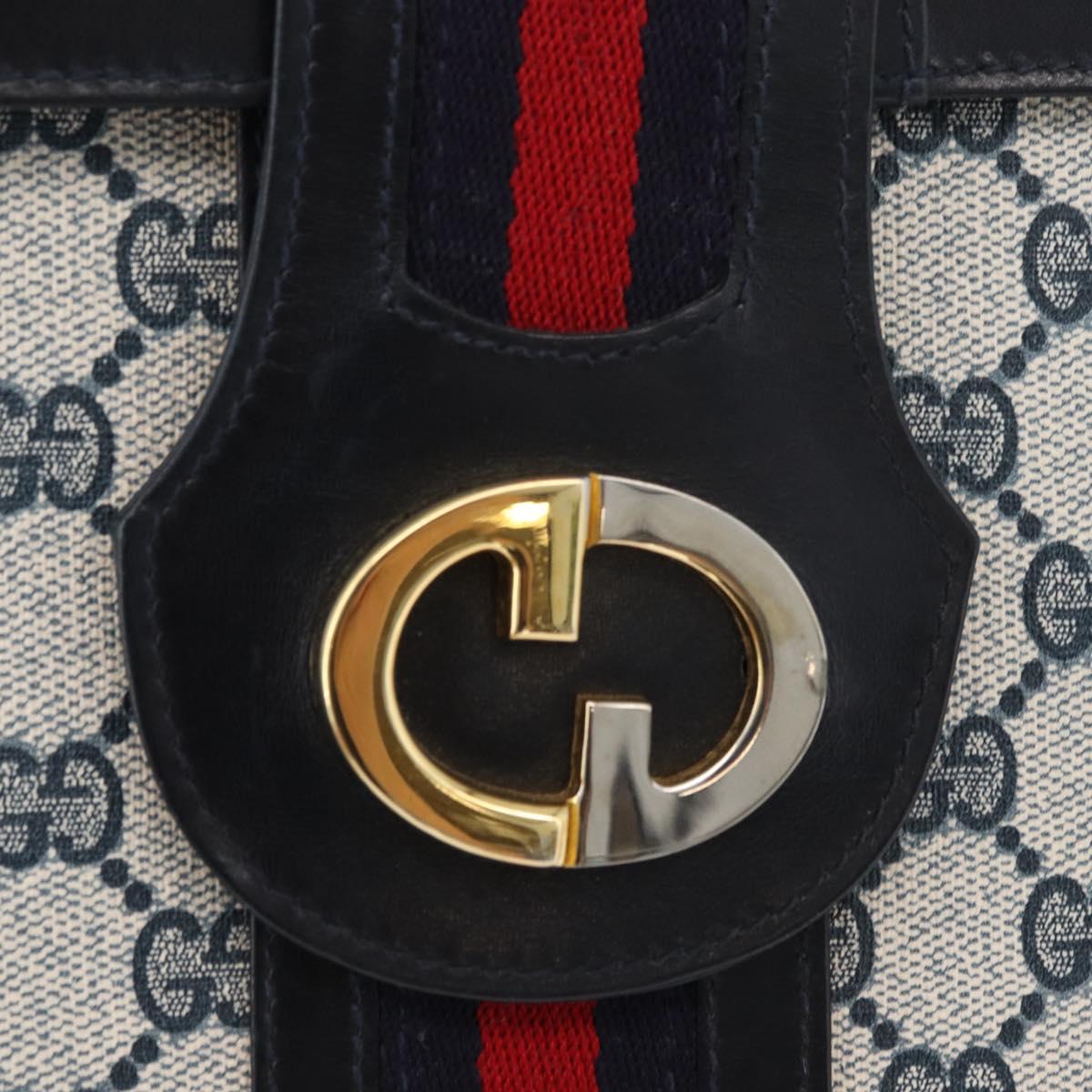 GUCCI GG Supreme Sherry Line Shoulder Bag PVC Navy Gold Auth BAZ144A