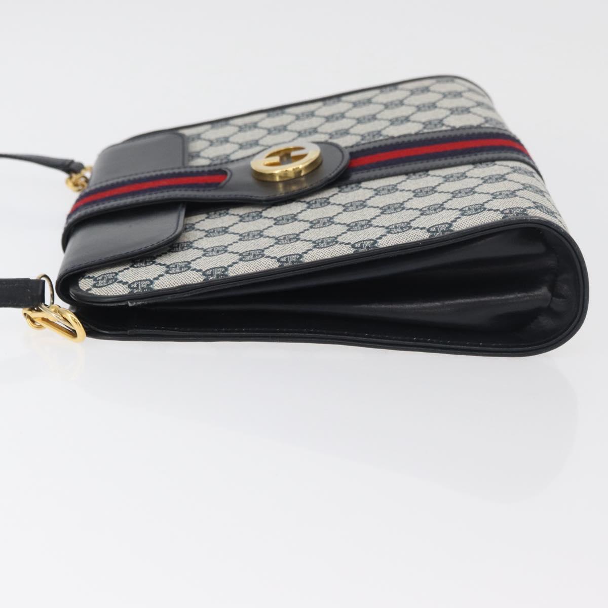 GUCCI GG Supreme Sherry Line Shoulder Bag PVC Navy Gold Auth BAZ144A