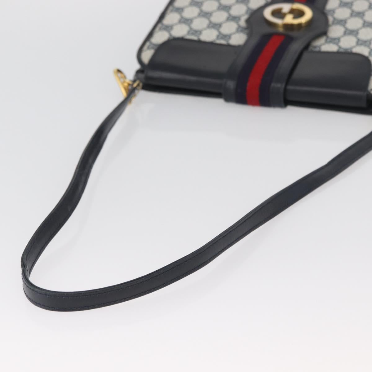 GUCCI GG Supreme Sherry Line Shoulder Bag PVC Navy Gold Auth BAZ144A