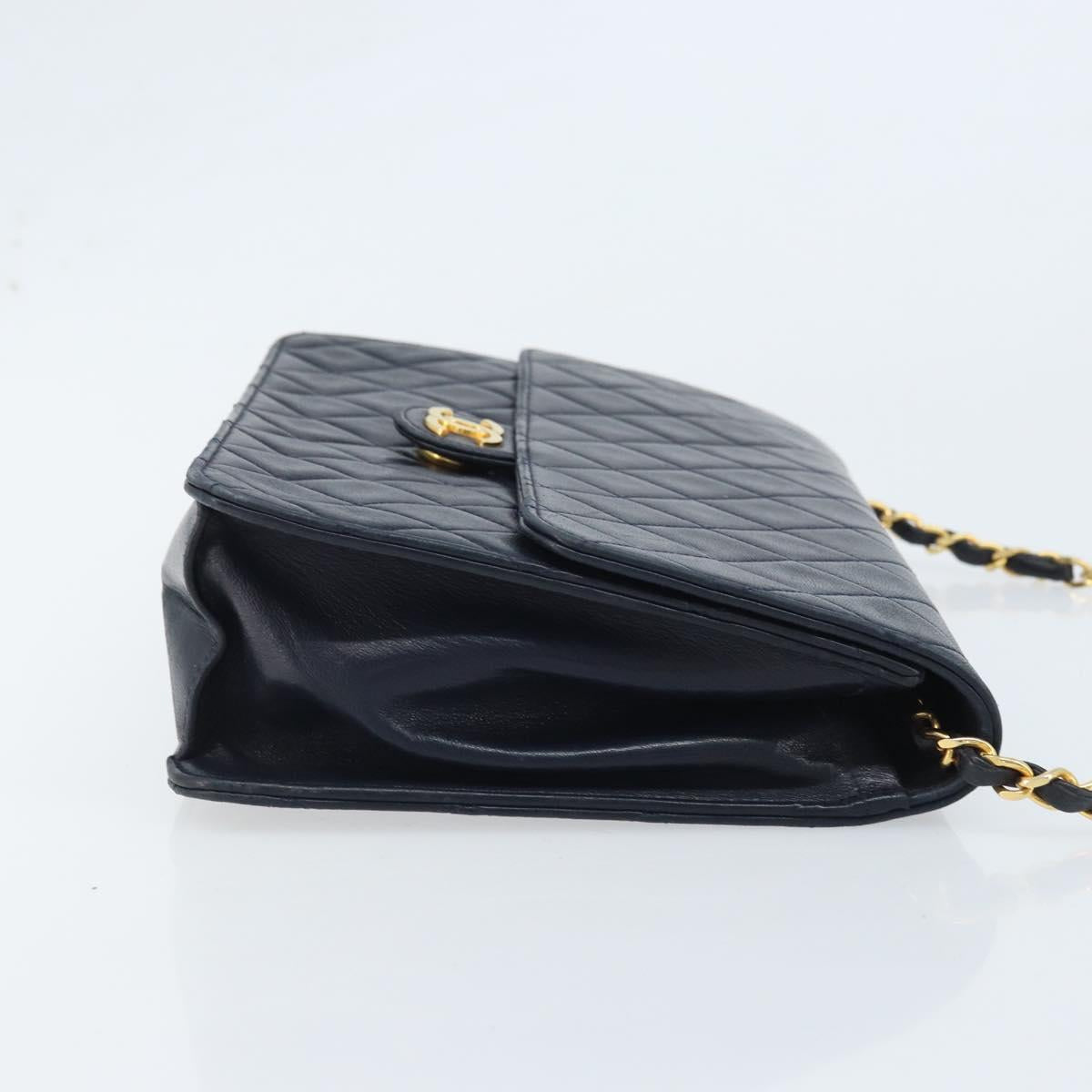 CHANEL Matelasse Chain Shoulder Bag Lamb Skin Navy Gold CC Auth BAZ147