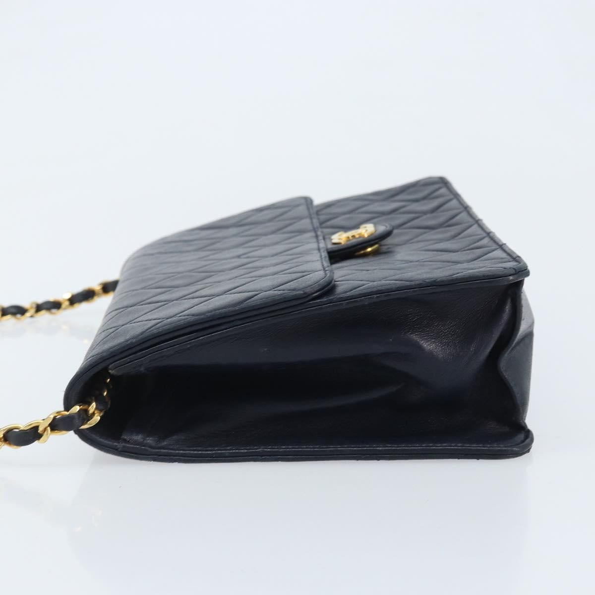 CHANEL Matelasse Chain Shoulder Bag Lamb Skin Navy Gold CC Auth BAZ147