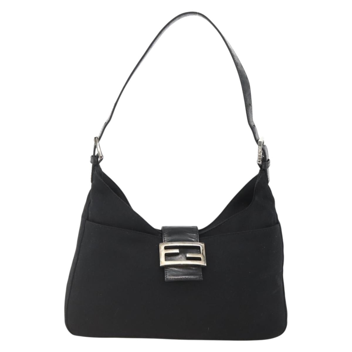 FENDI Mamma Baguette Shoulder Bag Nylon Black Silver Auth BAZ148