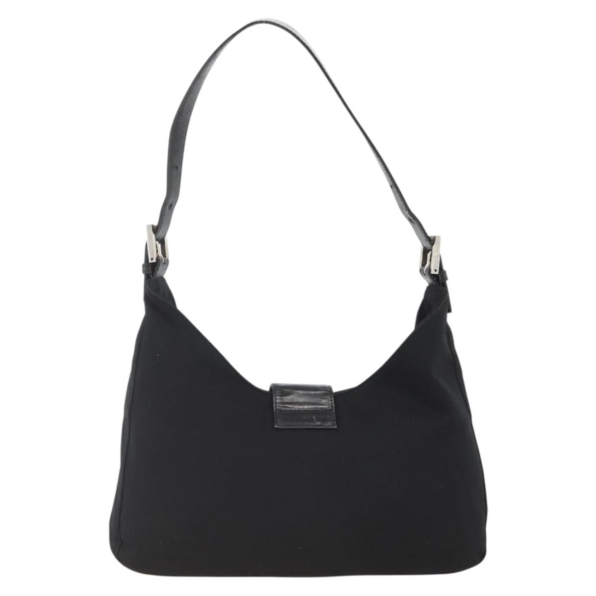 FENDI Mamma Baguette Shoulder Bag Nylon Black Silver Auth BAZ148