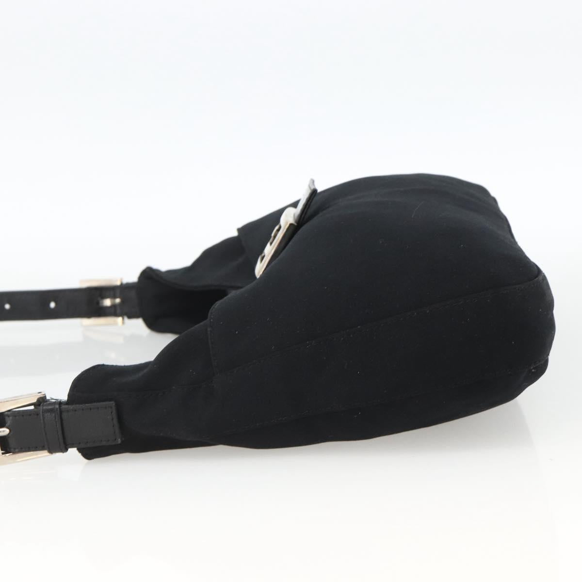 FENDI Mamma Baguette Shoulder Bag Nylon Black Silver Auth BAZ148