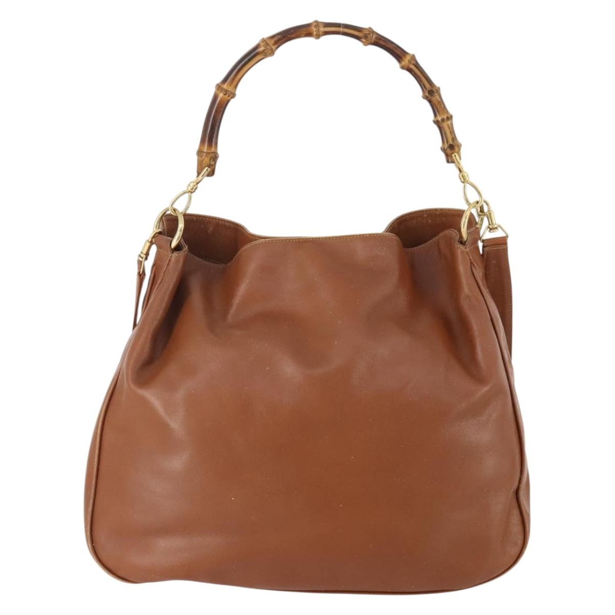 GUCCI Bamboo Shoulder Bag Leather 2way Brown Gold Auth BAZ155