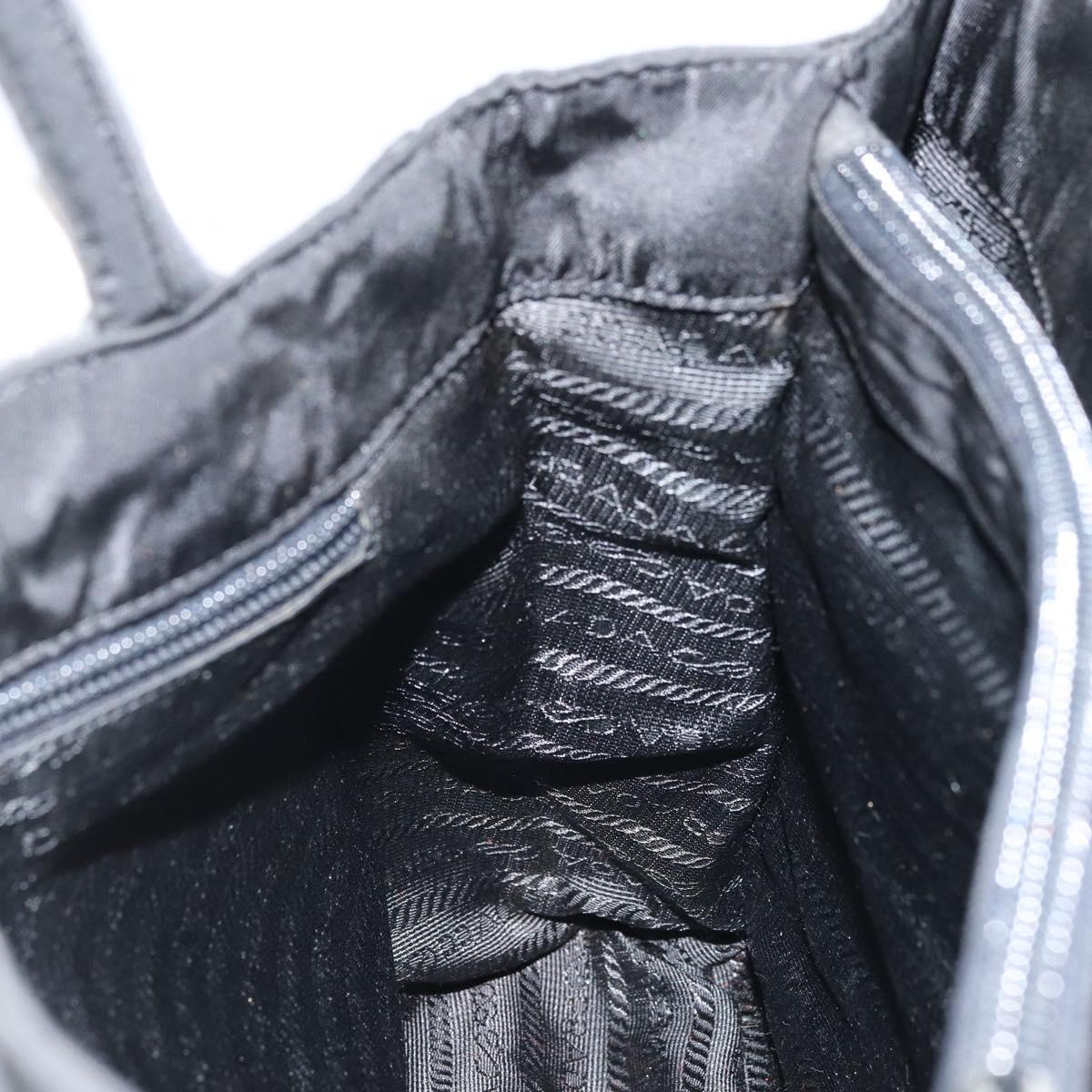 PRADA Hand Bag Nylon Black Silver Auth BAZ160