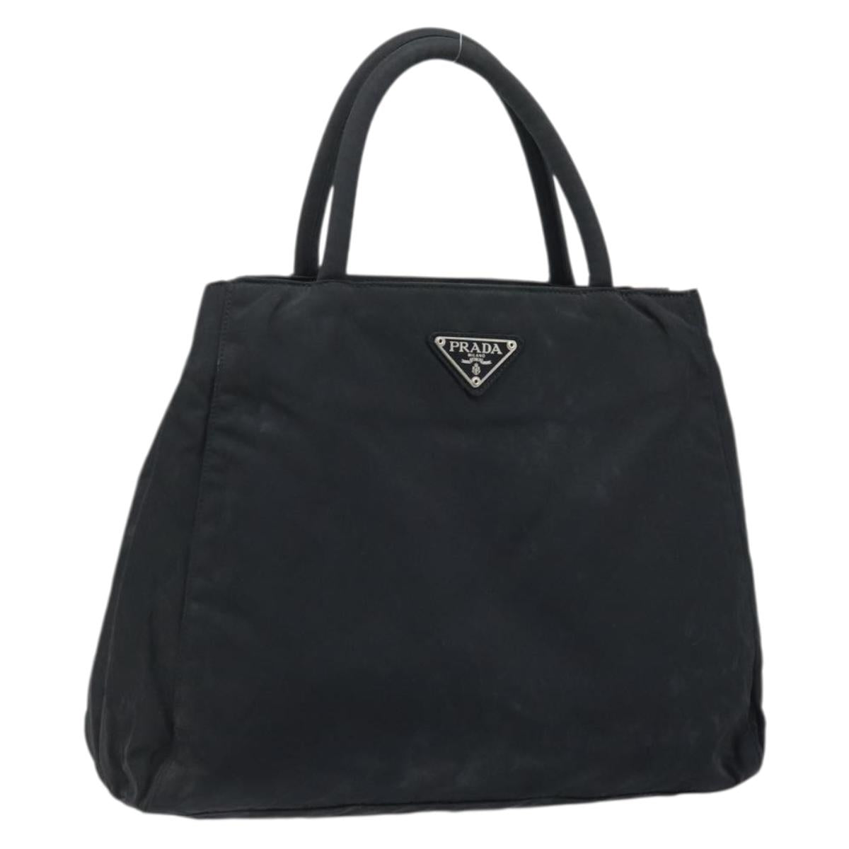 PRADA Hand Bag Nylon Black Silver Auth BAZ160